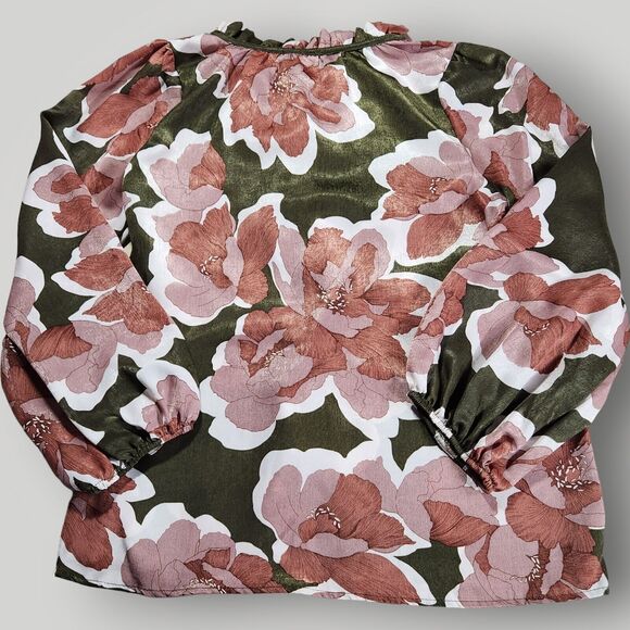 Lovely Melody Women's S Floral Print Satin Tie Neck Long Sleeve Blouse USA - Picture 8 of 11